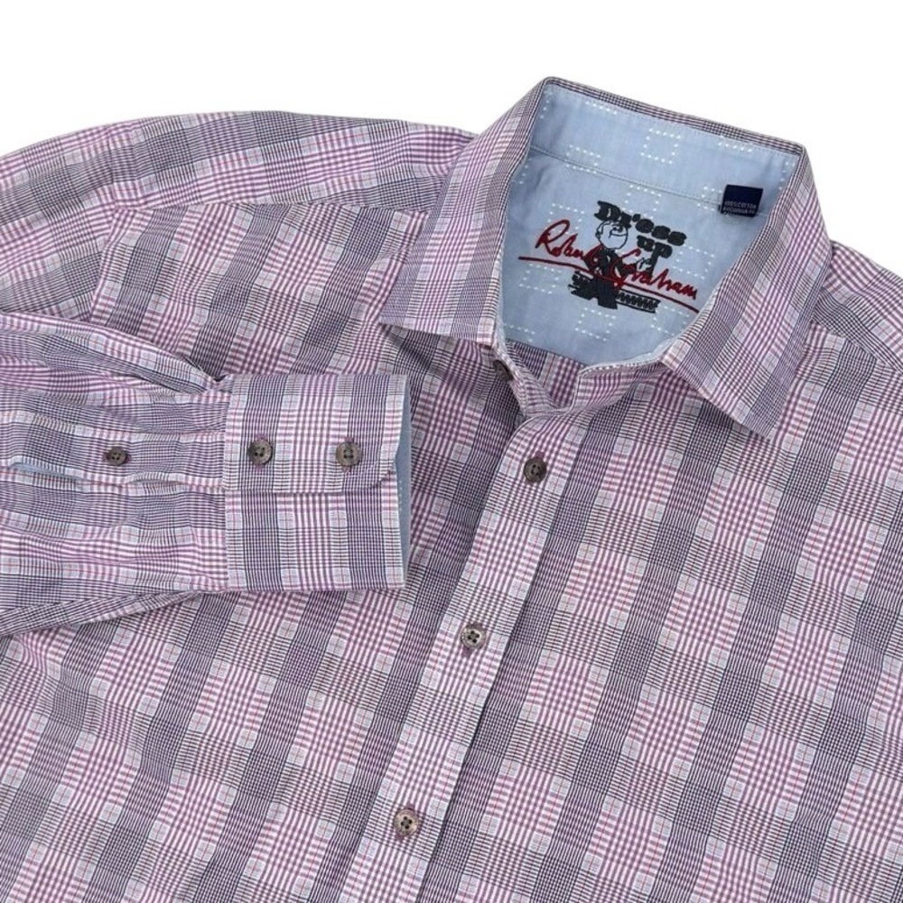 Robert Graham Mens XL Button Up Shirt Long Sleeve Purple Plaid Preppy Business
